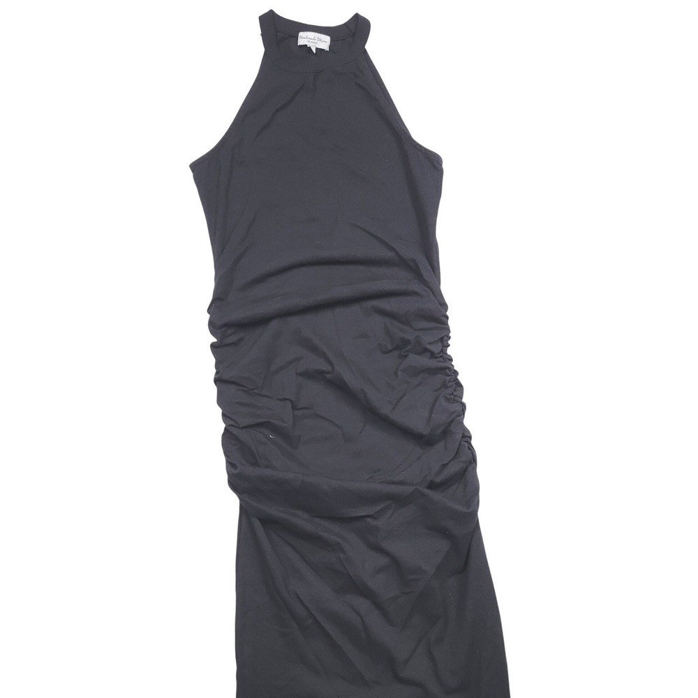 Michael Stars Black Cotton Sleeveless Midi Dress Ruched Sides Sides Medium